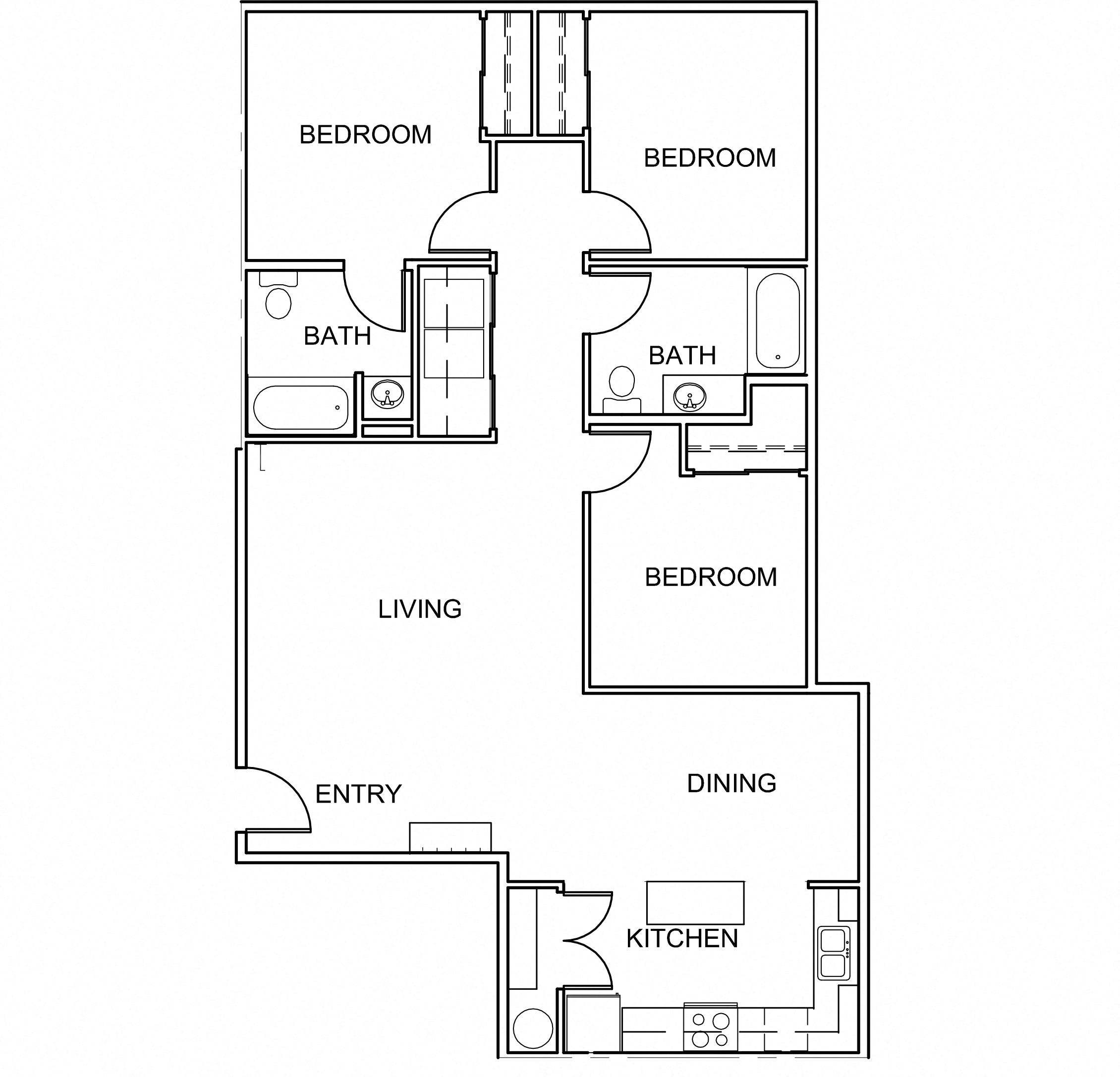 Floor plan for 3 beds, 2 baths, 1251 sqft